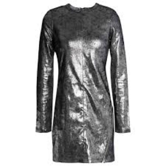 RTA Calfskin Silver Metallic Leather Mini Dress with Exposed Zippers. Size 0. - Picture 1 of 11